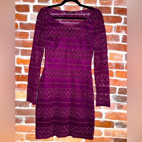 Guess Women’s Long Sleeve Mini Dress Purple and Gold - Picture 1 of 6